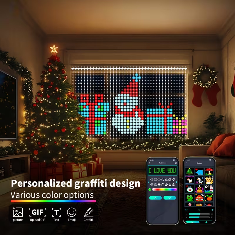 Cross-Border Hot-Selling Curtain Lights Christmas Decoration Smart Bluetooth Rgb Colorful Curtain Lights Leather Cord Lights Led Curtain Lights