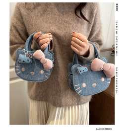 跨境儿童包包新款可爱猫咪手提包复古感磨砂女童亲子口红斜挎包