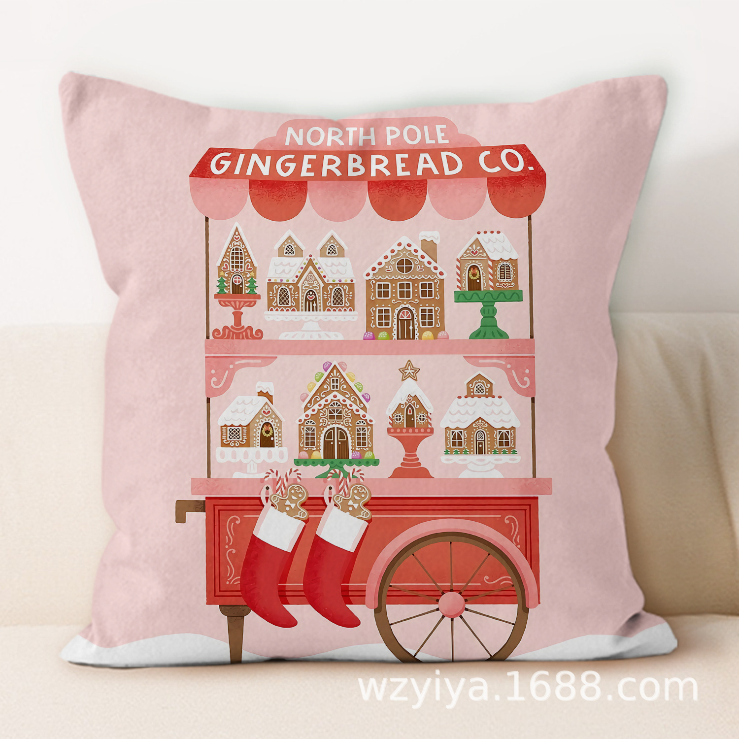 Cartoon Navidad impresa almohada cuadrada sala de estar sofá dormitorio cabezal de cama almohada funda sin núcleo cojín