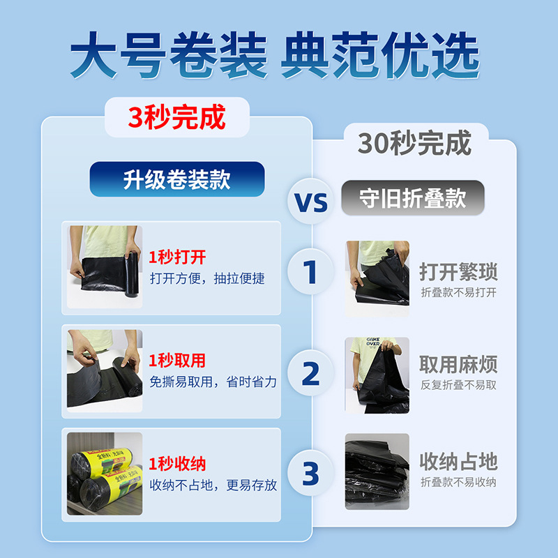 Gran bolsa de basura grande grosor extra negro propiedad hotel extra grande bolsa de plástico extra gruesa boca plana para comer comercial