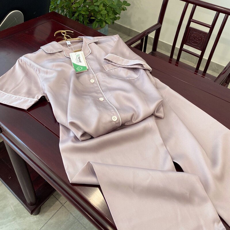 Tencel Home Wear Austrian Lenzing Tencel Home Wear Summer Ice Silk Women's Pajamas Thin Short-Sleeved Set