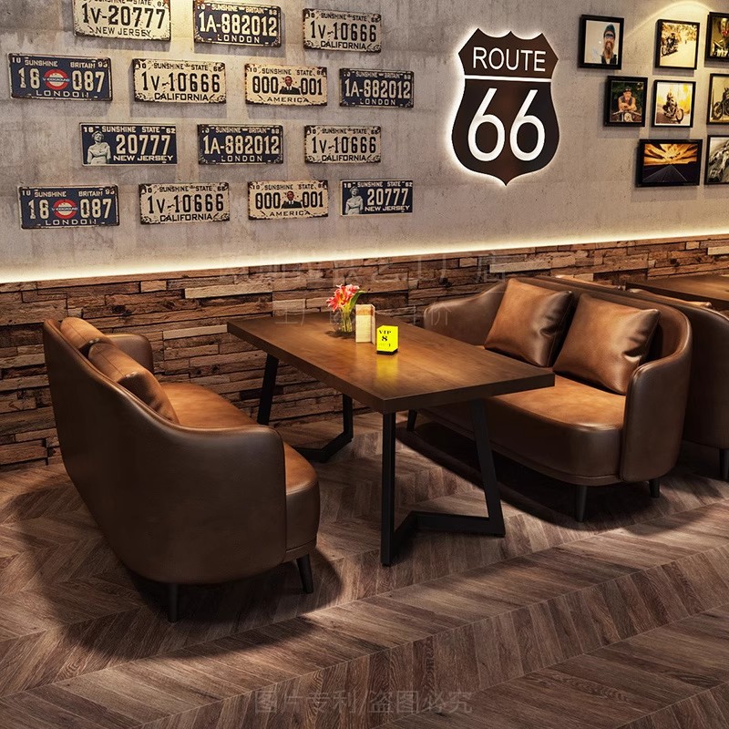 American-Style Bistro Industrial-Style Bar Sofa Booth Coffee Shop Barbecue Restaurant Dining Room Bar Table and Chair Set