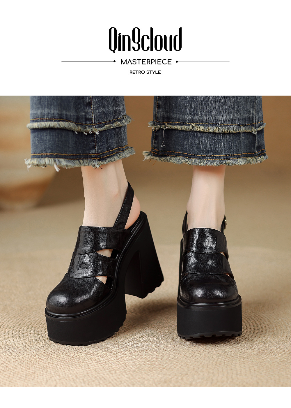 Sandal cao gót nữ đế dày quai ngang bọc da, gót 9 cm — màu nâu, màu đen chi tiết 1