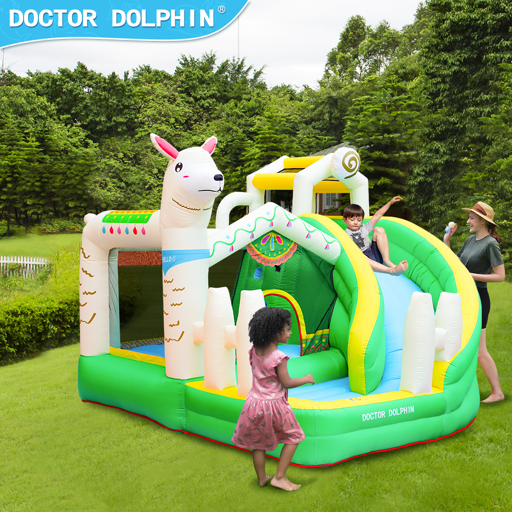 Doctor Delfín | Castillo inflable para niños para uso doméstico, tobogán pequeño para exteriores, trampolín, castillo inflable de alpaca, juguete de trampolín