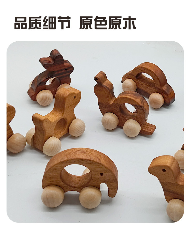 Solid Wood Push Toy with Natural Finish, Eco-Friendly Water-Based Paint, Safe for Baby Teething, Multiple Styles Available, Gift-Suitable