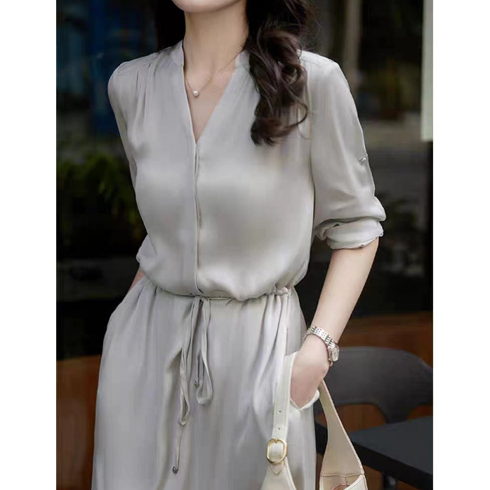 Heavyweight Mulberry Silk Dress in 2 Colors, High-End Feel, 2026 Summer New Women's Fashion, Hangzhou Mid-Length Silk Dress Heavyweight Mulberry Silk Dress in 2 Colors, High-End Feel, 2026 Summer New Women's Fashion, Hangzhou Mid-Length Silk Dress