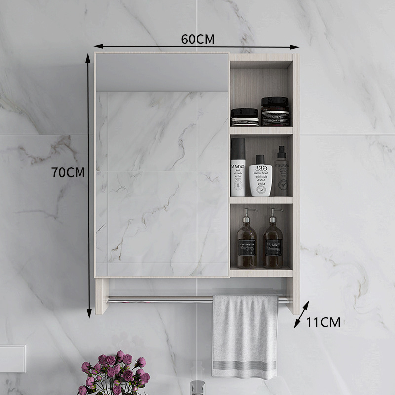 Armario de espejo de baño de lujo ligero simple con estante de almacenamiento espejo de baño caja de espejo de baño almacenamiento montado en la pared de fibra de carbono