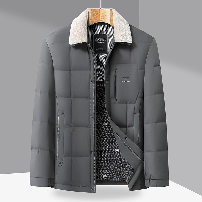 冬季男士羽绒服中年保暖加厚外套立领可脱卸毛领