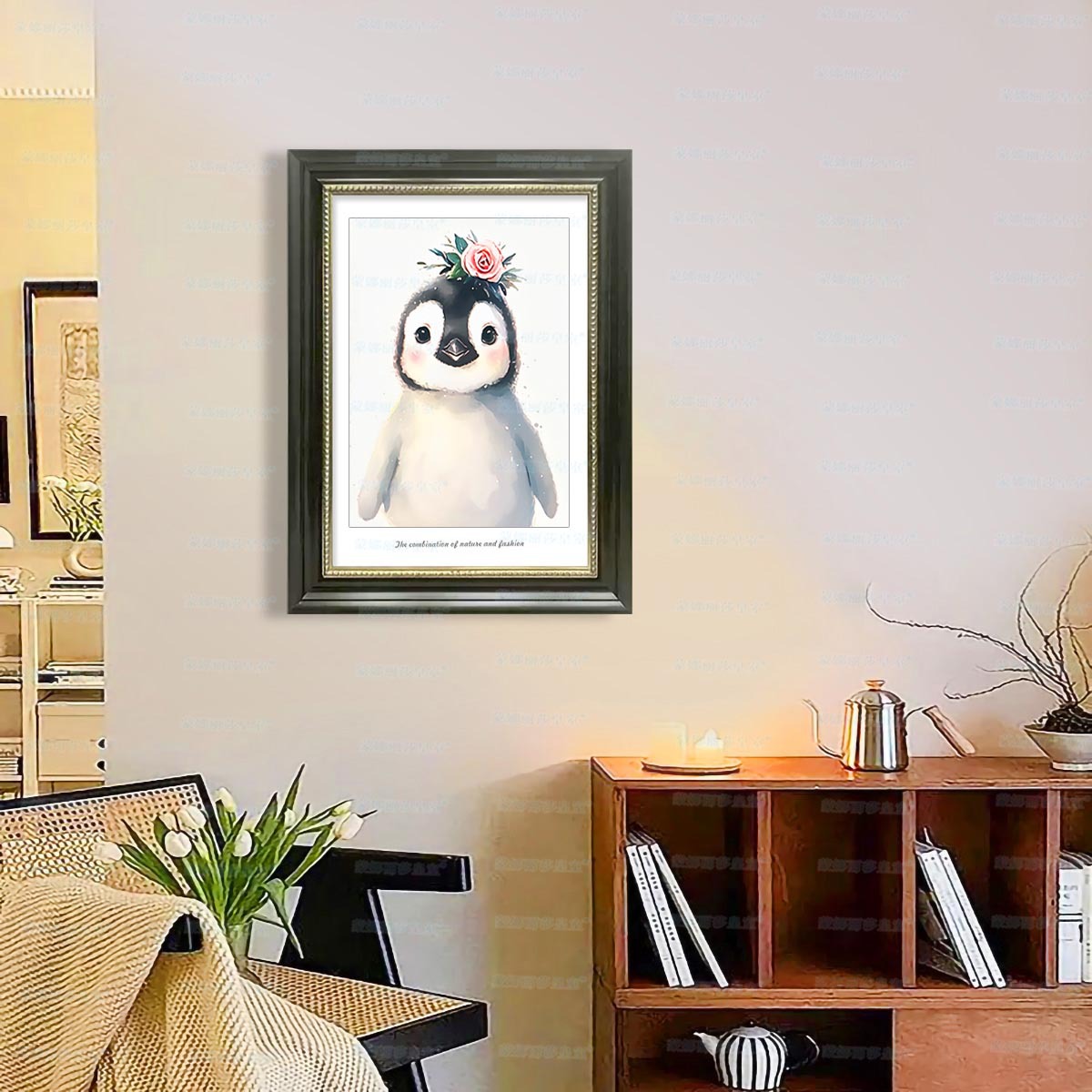 Kit de material para bordado de punto de cruz con diseño de pingüino, tamaño pequeño, acogedor, para sala de estar o dormitorio, hecho a mano, venta al por mayor del fabricante