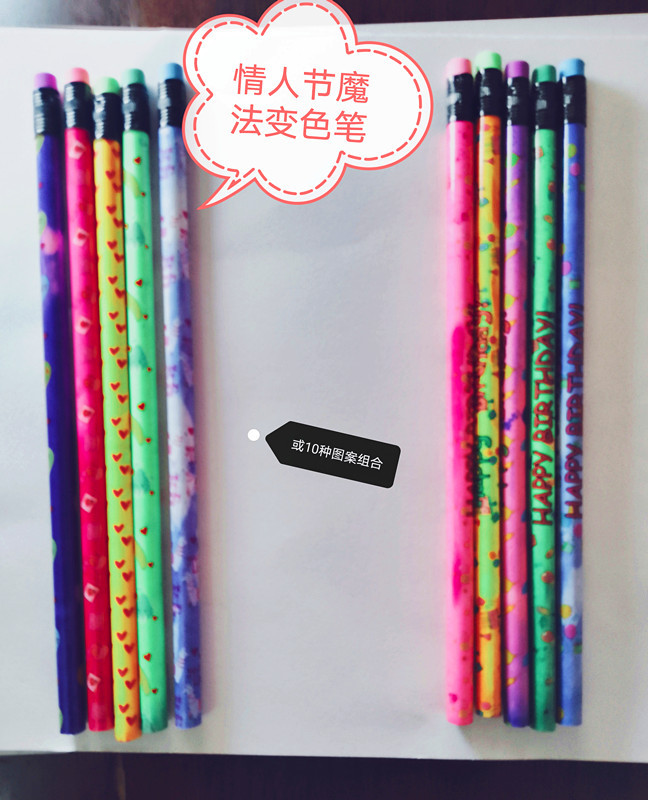 Lápiz de madera estudiante 2B serie de dibujos animados tema cambio de color lindo tipo Día de San Valentín tema cambio de temperatura detección Magic Pen