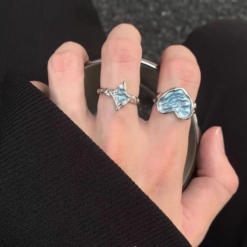 Enamel Starburst Sweet Cool Style Ring Trendy Cool Niche Design Minimalist Open Adjustable Couple Ring for Women