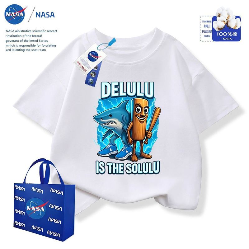 NASA 抽象木根兄弟とサメ外国山海経男の子純綿中大型子供用半袖トップス服|undefined