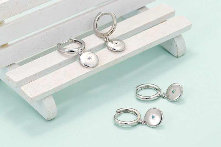 Zircon Inlay Material Earrings Classification Minimalist Diamond-studded Earrings Round Pendant Plain Earrings