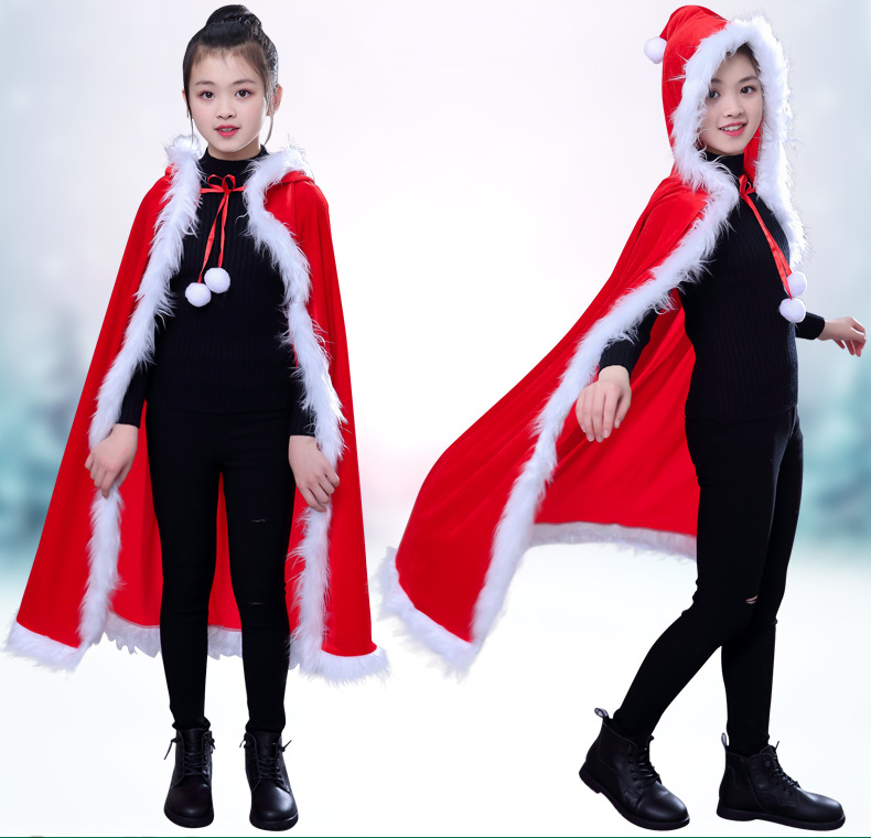 Mantello con cappuccio in velluto dorato natalizio, mantello lungo in velluto corto per ragazzi e ragazze, costume da palcoscenico, travestimento_voghion.com