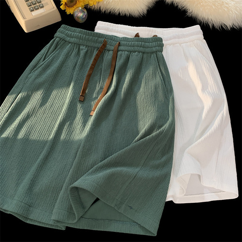 Stylish Summer New Men's Solid Color Casual Shorts Men's Thin Loose Pants Drawstring Sports Pants Five-Eighth Pants