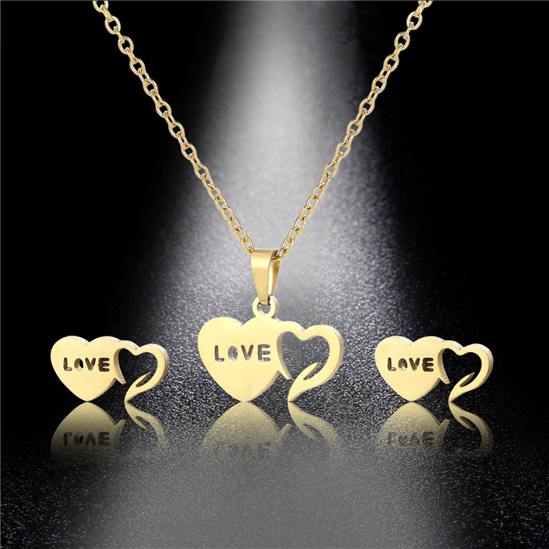Fashion Hollow Heart-shaped Titanium Steel Earrings Necklace Set display picture 3