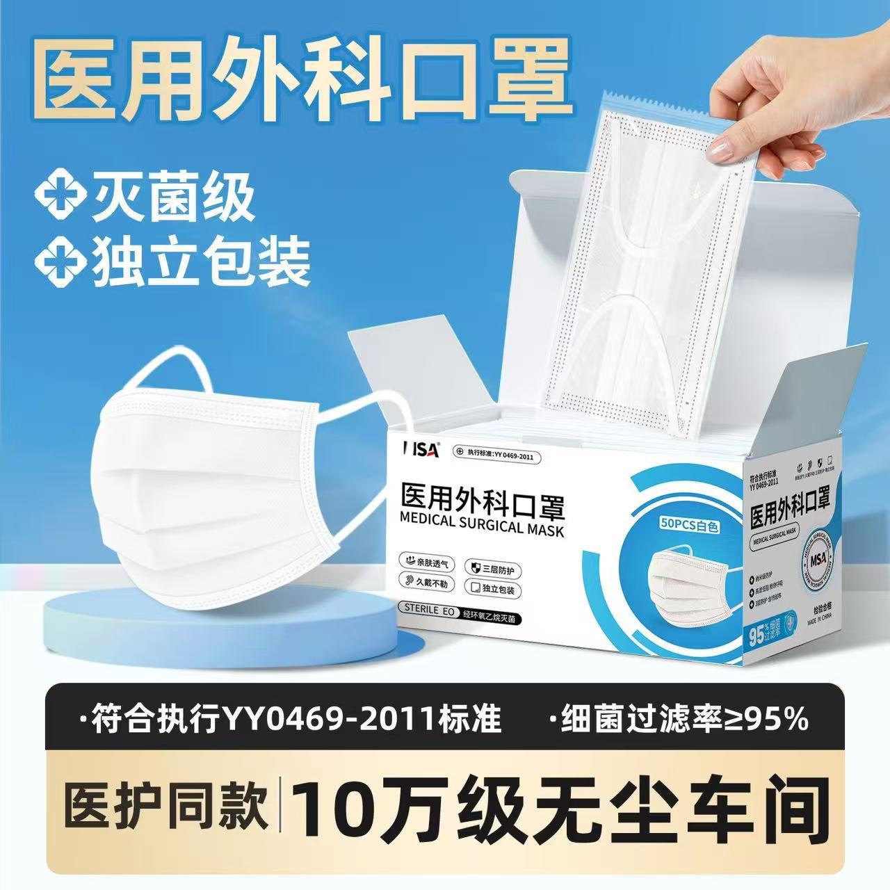 医用外科口罩一次性医用级别独立包装灭菌级别口罩一次性批发厂家