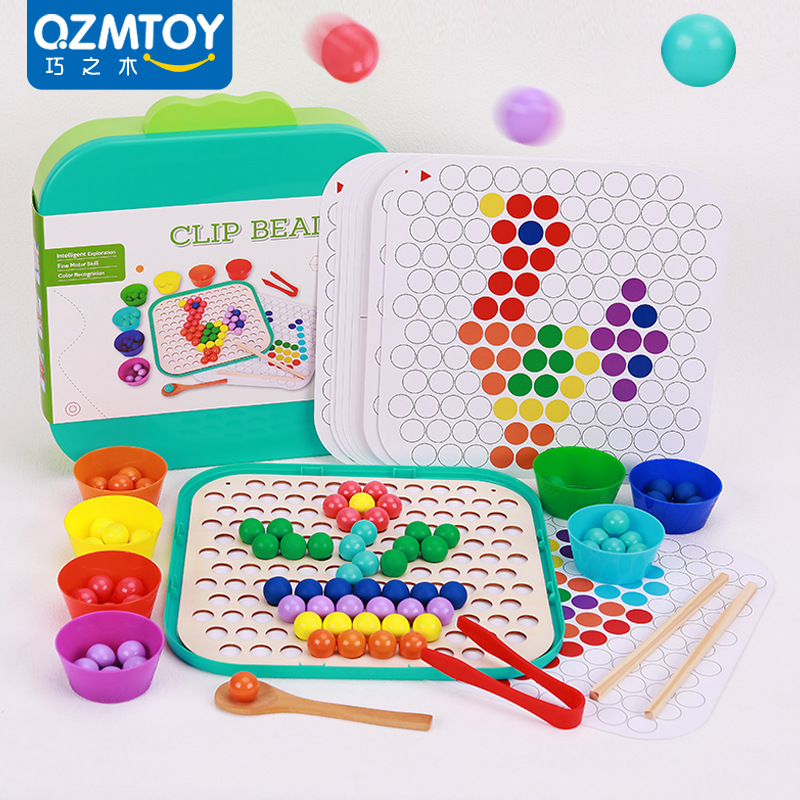 Granos de madera coloridos de los niños Bola de clip de los niños Juego de educación temprana cuentas de clip ayudas didácticas educación temprana concentración entrenamiento Juguetes