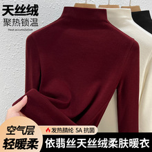 2025新款加绒打底衫女秋冬高级内搭半高领加厚天丝绒长袖t恤上衣