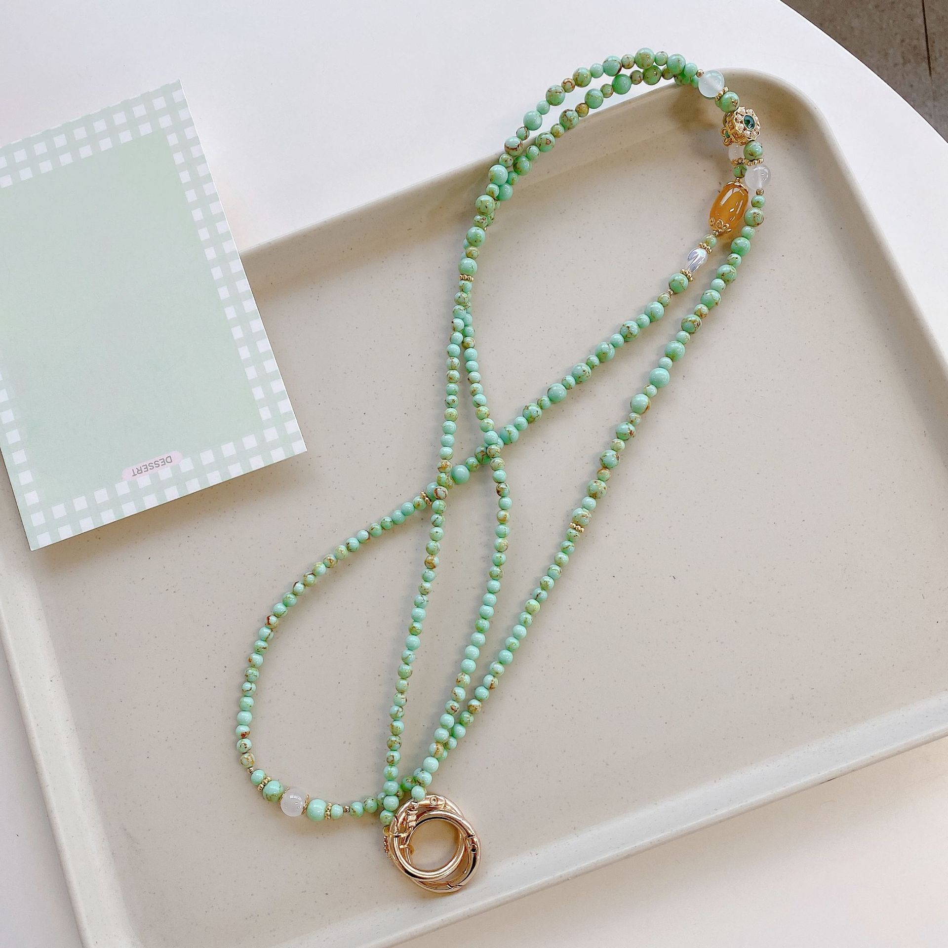 Cordón de lujo para teléfono hecho a mano de alta calidad para mujer, cadena larga con ágata y turquesa, correa cruzada moderna, accesorio para colgar en el cuello.