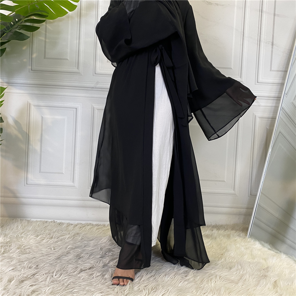 1875#[With hijabs]2 layers Chiffon Lantern Sleeve Abaya - CHAOMENG MUSLIM SHOP