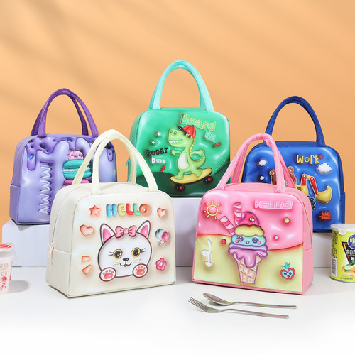 Cartoon lunch bag, insulated bag, aluminum foil lunch bag, portable bag for students and office workers, eco-friendly and convenient