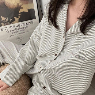 ins style high-end simple striped simple pajamas women's style autumn 2024 new long-sleeved trousers home suit