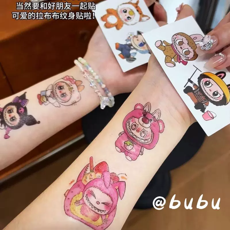 labubu多巴胺少女心拉布布可爱防水持久纹身贴纸女孩儿童创意跨境