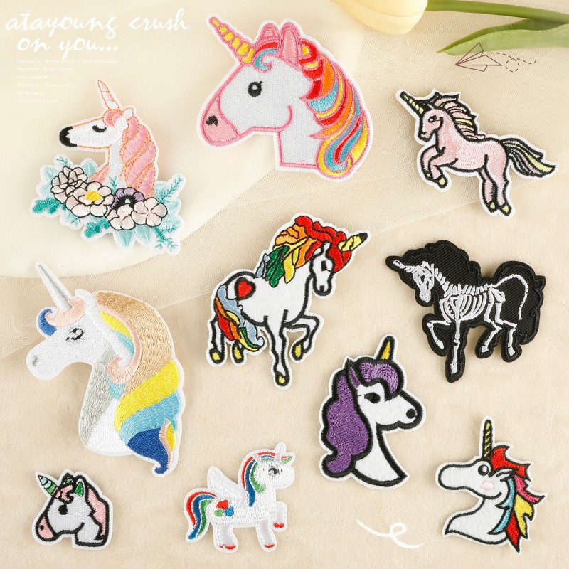 Iron on patches Cloth Sticker Cartoon Unicorn Embroidery Sticker Clothing Accessories Shoe Emblem Patch Sticker Jewelry Decorative Cloth Sticker