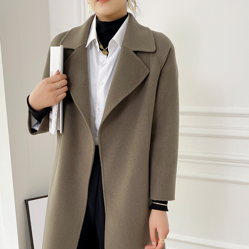 Abrigo de Cachemira de Doble Cara para Mujer 100% Lana para Otoño e Invierno