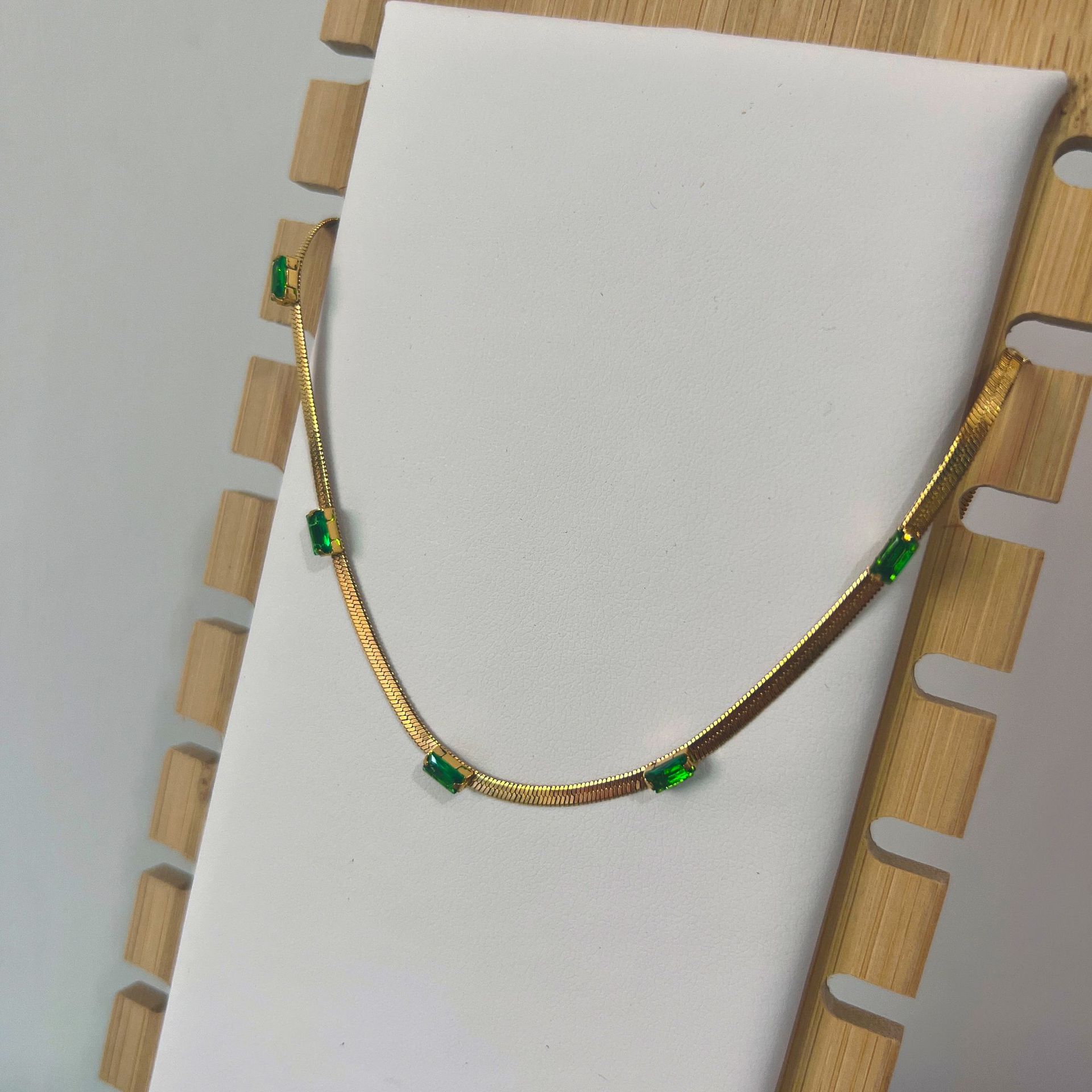 Fashion Rectangle Titanium Steel Plating Inlay Zircon Necklace 1 Piece