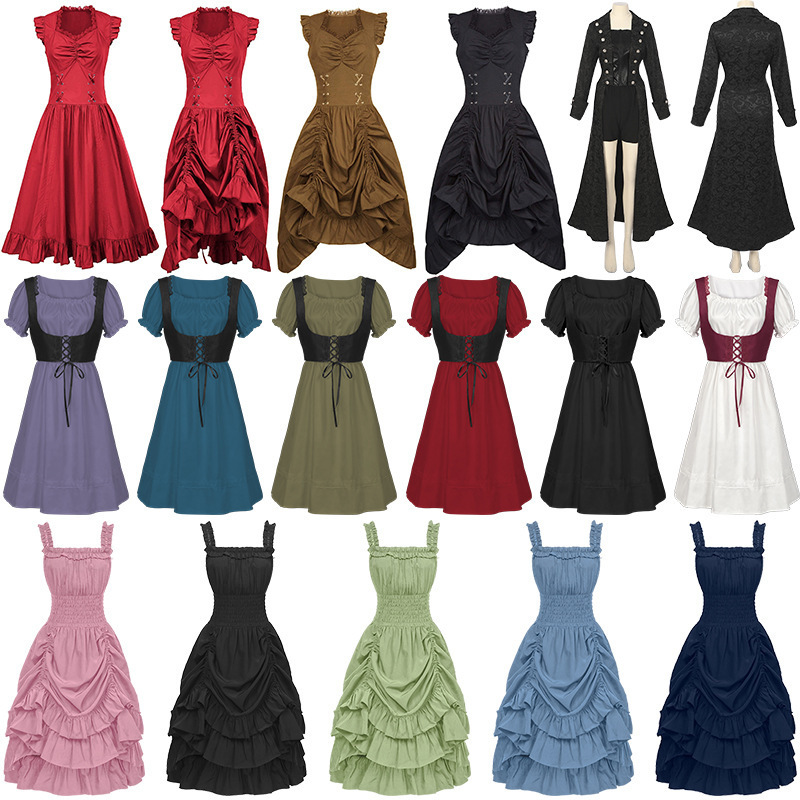 Popular Foreign Trade European and American Plus-Size Steampunk Gothic Victorian Ruffle Sleeveless Women's Dress