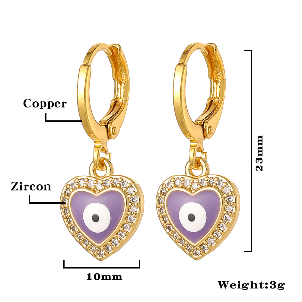 Cute Heart Shape Copper Gold Plated Zircon Drop Earrings 1 Pair