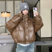 韩版纯色感短款羽绒服2025冬季新款宽松保暖PU90白鸭绒面包服