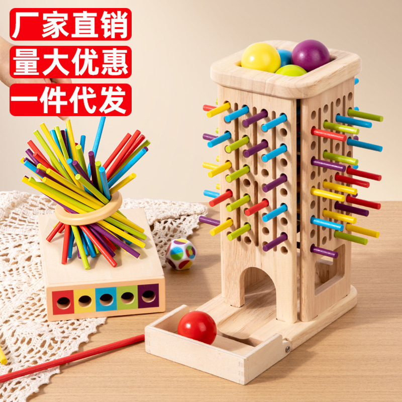 Juguetes transfronterizos de madera de tres en uno juegos de palo de dibujo de color cognitivo juegos de mesa concentración equilibrio juguetes de puzzle