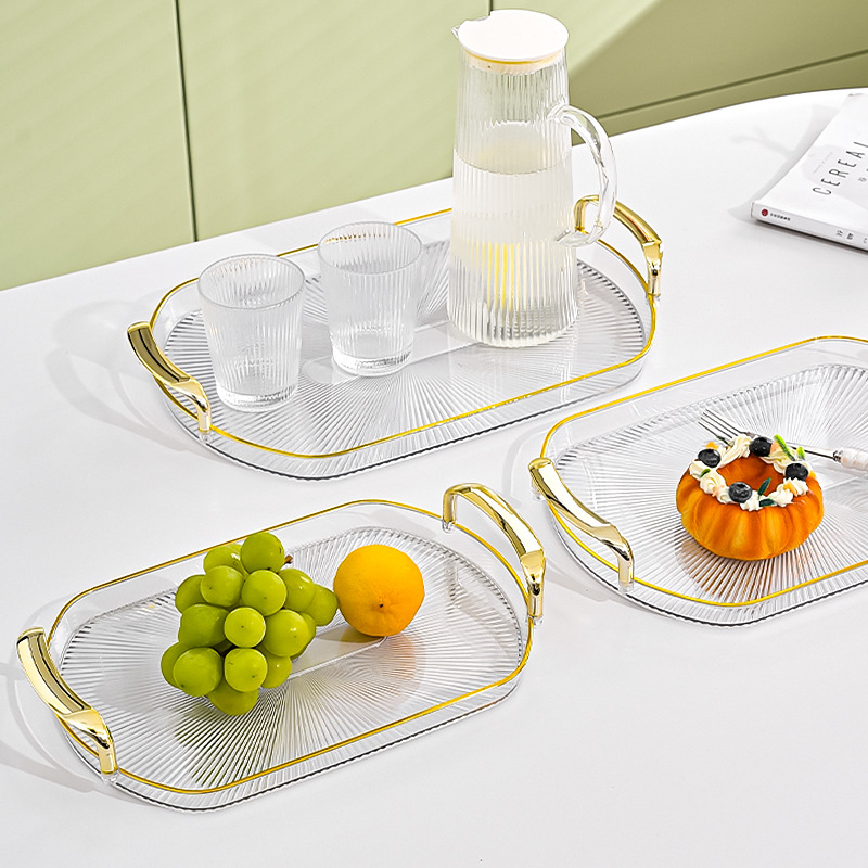 Platos de frutas de lujo ligero ins bandeja redonda de orejas bandeja de té de sala de estar taza de agua bandeja de plástico gruesa bandeja de almacenamiento