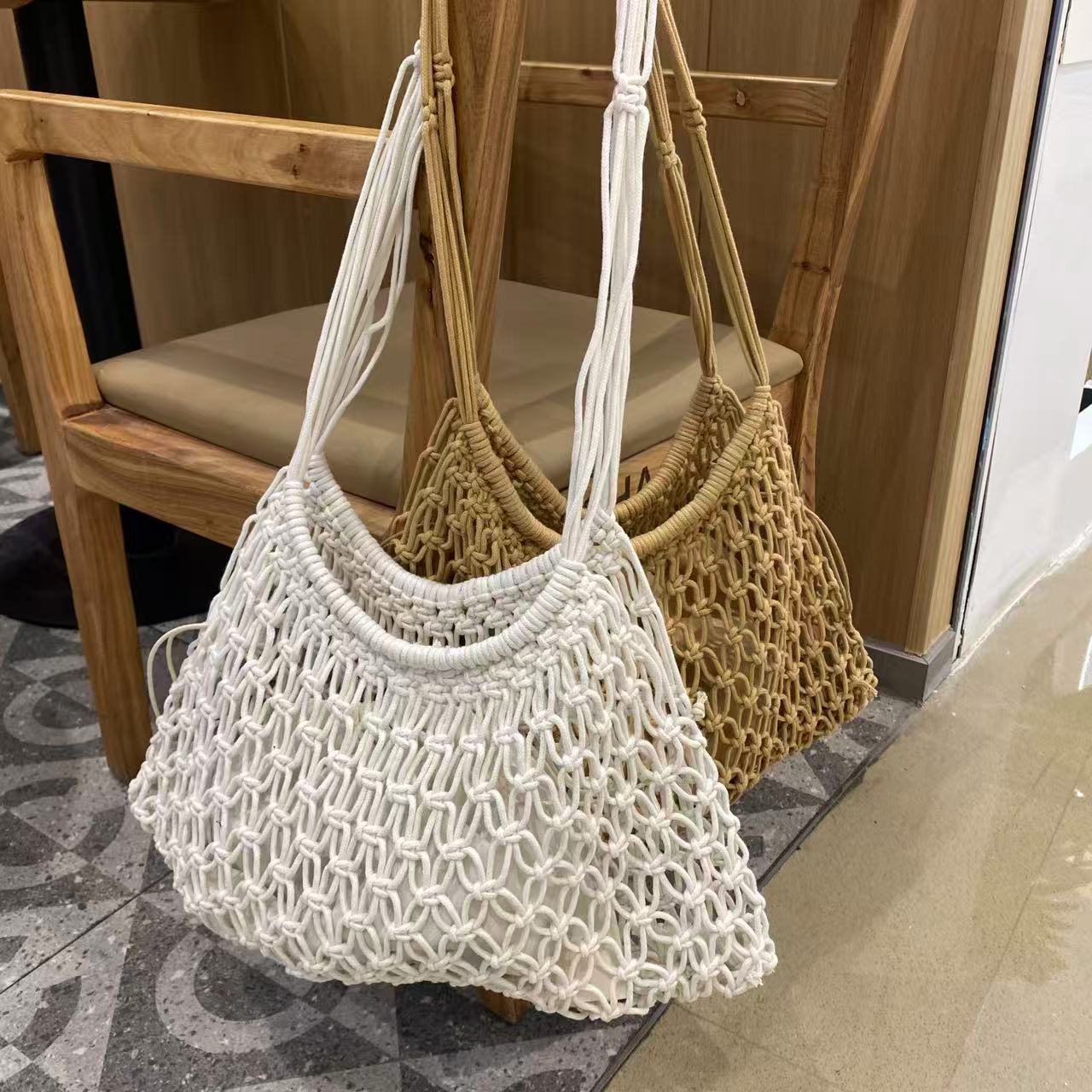 镂空草编包新款网红大容量海边度假编织包休闲网兜单肩托特子母包