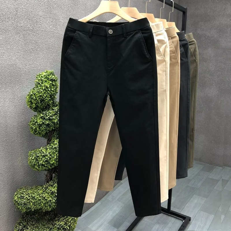 メンズ夏のシンプルカジュアルパンツ、薄手の綿の小さなストレートパンツ、メンズビジネス9点パンツ、新しいスタイルのズボン|undefined