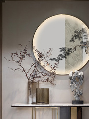 A5LLED lighted entryway decoration painting with traditional Chinese bamboo theme, suitable for hallway or corridor, adds a touch of luxury to the entrance, circular wall hanging.