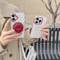 ニッチなインスタ風水玉模様英語マグネット式スタンド iPhone17/Apple 16ProMax/15/14対応 女性向けスマホケース