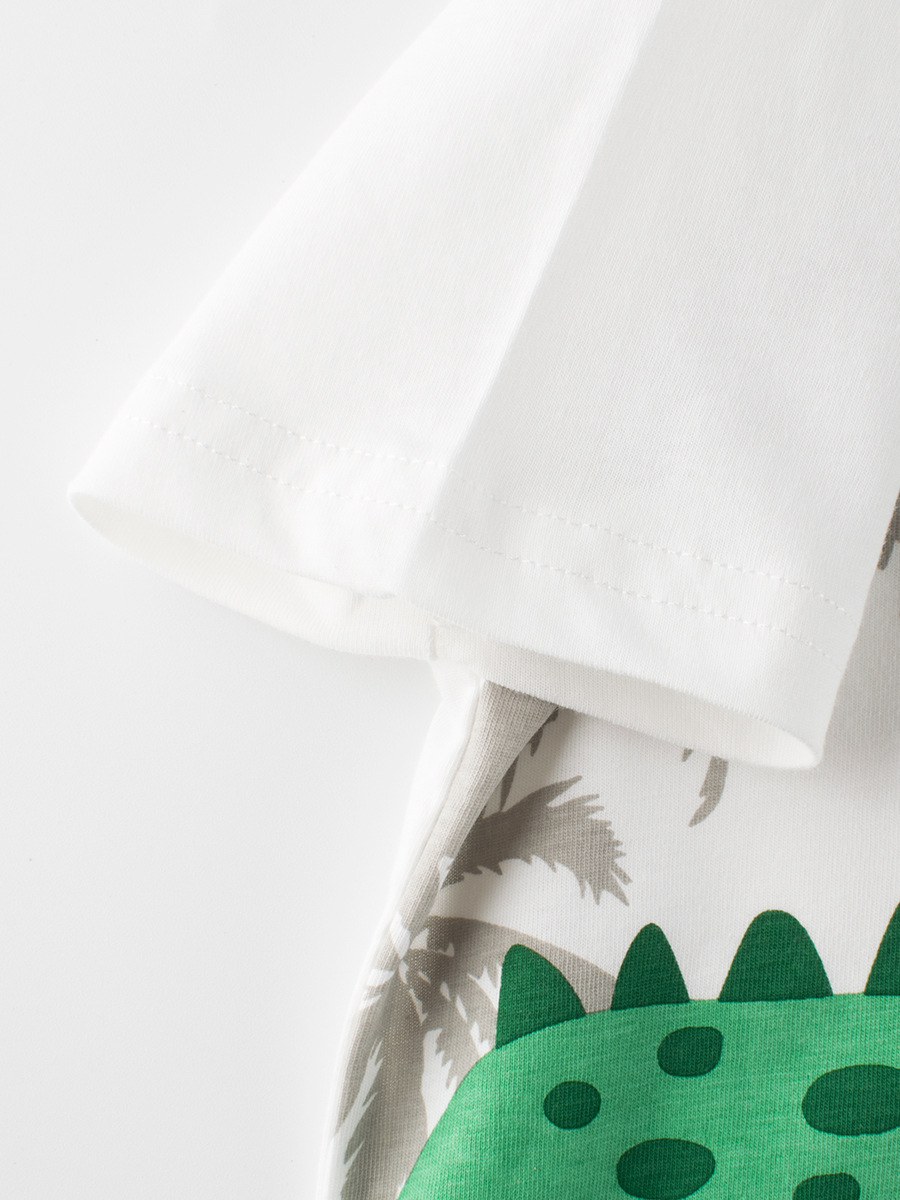 27kids ropa para niños transfronterizos ropa para niños camiseta de manga corta coreana para niños verano nuevo estampado de dibujos animados de dinosaurios