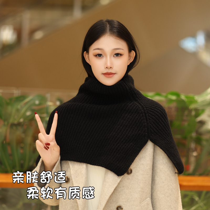 围巾女冬季针织披肩毛线套头围脖时尚洋气外搭女纯色韩系百搭脖套|undefined