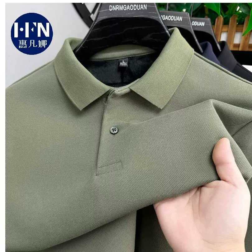 纯棉加绒冬季新款中年保暖男士polo衫长袖商务男休闲宽松翻领上衣