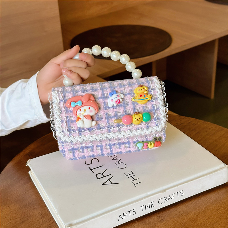 Venta al por mayor Otoño e Invierno estilo occidental niños pequeño bolso cuadrado moda femenina niñas contraste color cadena bolso simple con cuentas