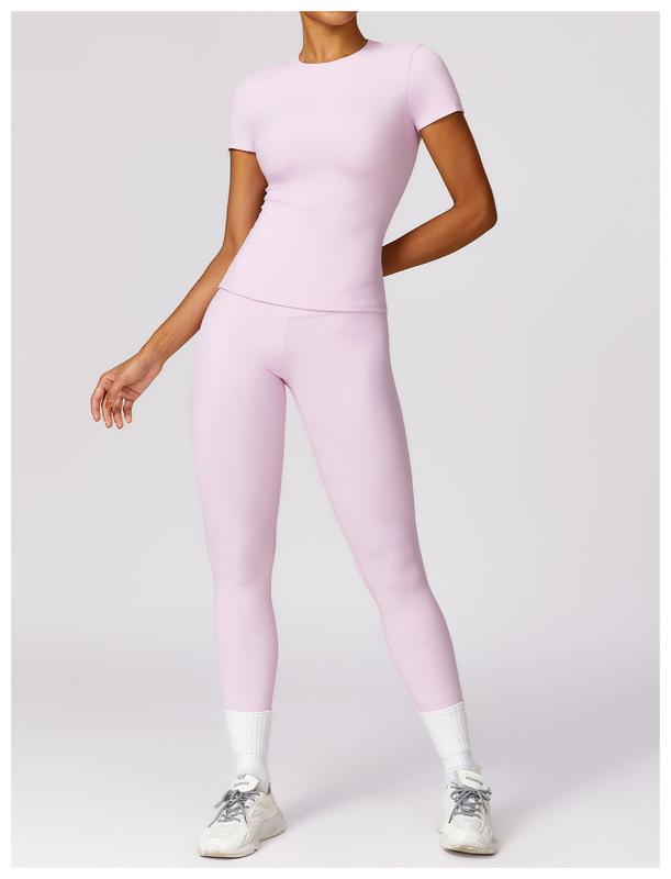 起毛ヨガ服セットハイウエストタイトヨガフィットネス服ランニングスポーツ女性の半袖ズボンセット 8455|undefined