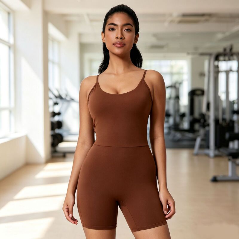 Cross-border women's high-waisted butt-lifting tight-fitting quick-dry fitness jumpsuit with thin shoulder straps and elastic material Cross-border women's high-waisted butt-lifting tight-fitting quick-dry fitness jumpsuit with thin shoulder straps and elastic material