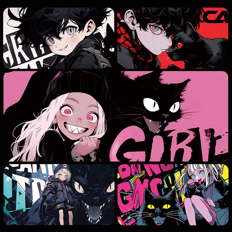 Caricatura gato negro mouse pad super grande estudiante juegos de deportes animados cuadrados computadora teclado pad escritorio