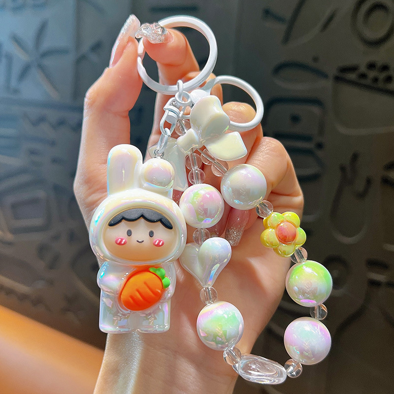 Nuevo conejo de zanahoria con cuentas llavero de niña exquisito lindo bolso colgante llavero de automóvil pequeño regalo