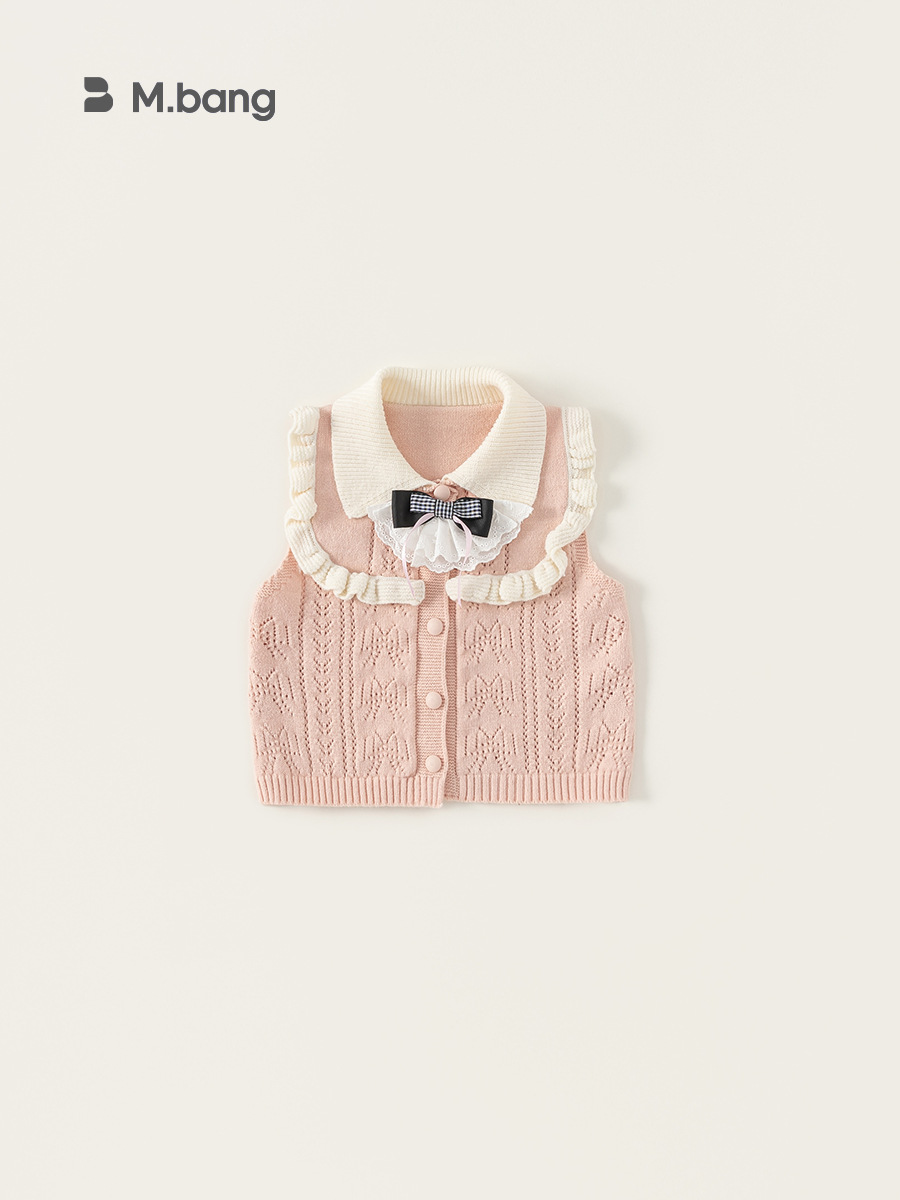 Youbao ropa para niños niñas sin mangas bowknot suéter chaleco estilo primavera chaqueta de punto de encaje dulce para niños grandes
