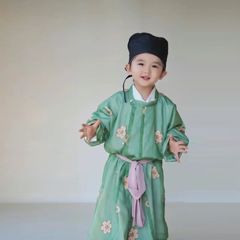 新款男童汉服中国风夏季新中式唐制古装圆领袍绿色双层薄款演出服